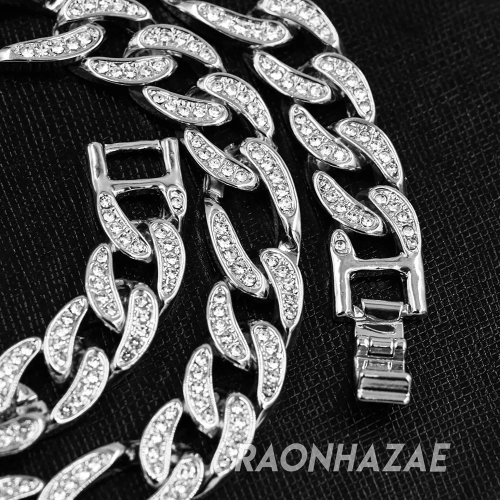 Hip Hop Fully Iced Mens 12mm Heavy Figaro Chain (Multiple Sizes 9"-36") Silver