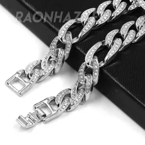 Hip Hop Fully Iced Mens 12mm Heavy Figaro Chain (Multiple Sizes 9"-36") Silver