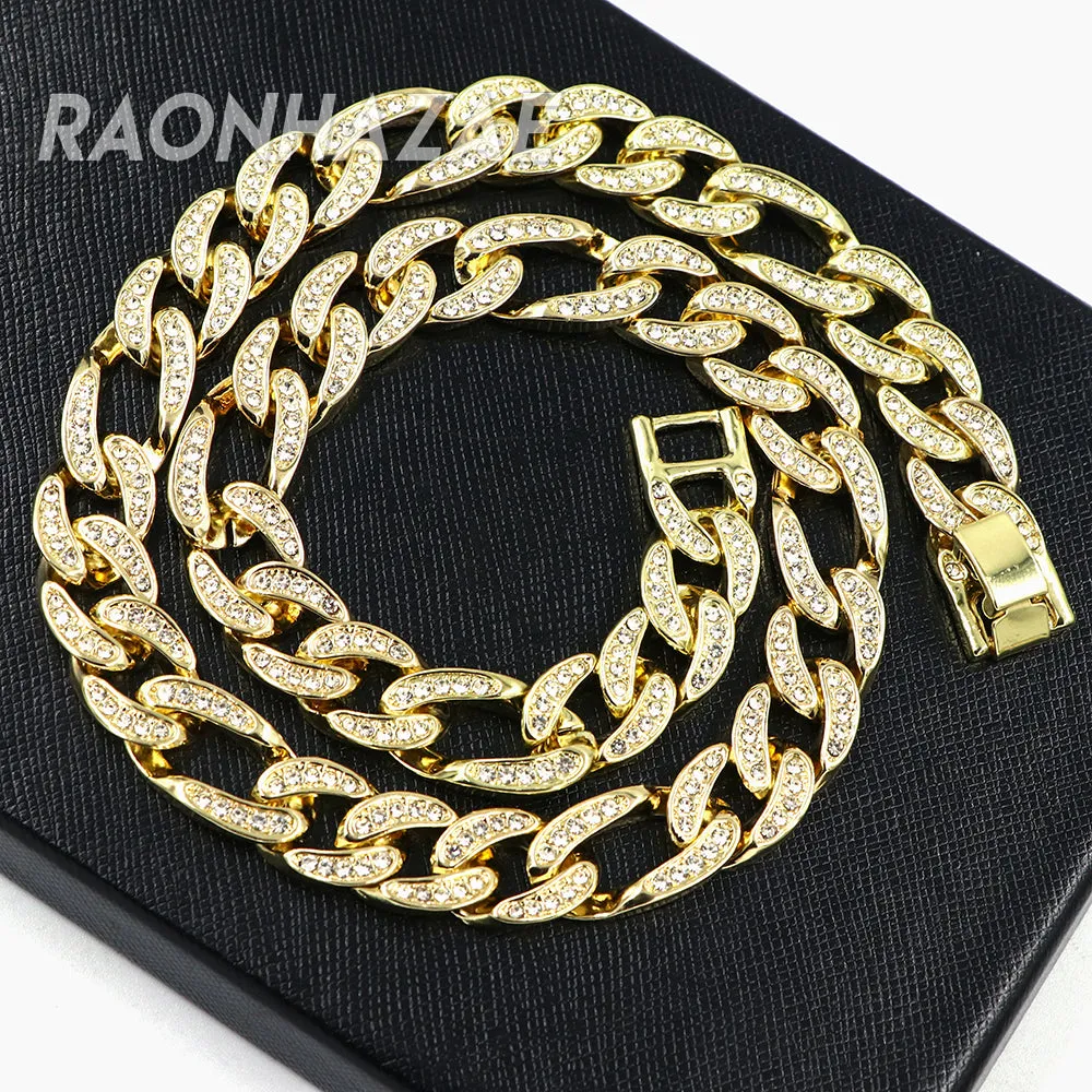 Hip Hop Fully Iced Mens 12mm Heavy Figaro Chain (Multiple Sizes 9"-36")