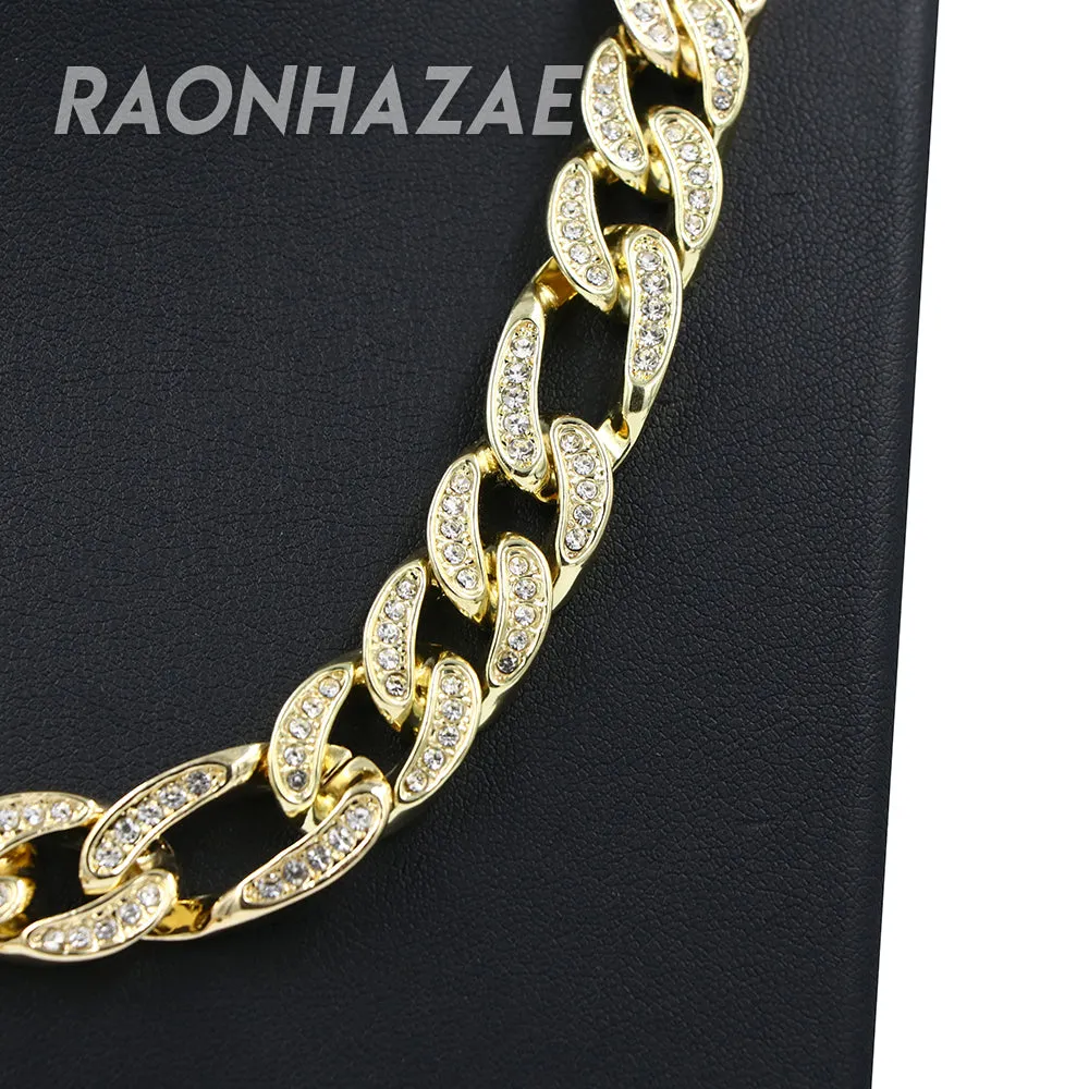 Hip Hop Fully Iced Mens 12mm Heavy Figaro Chain (Multiple Sizes 9"-36")