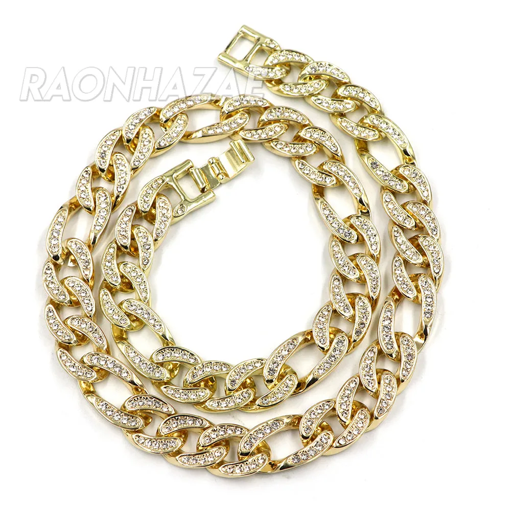 Hip Hop Fully Iced Mens 12mm Heavy Figaro Chain (Multiple Sizes 9"-36")