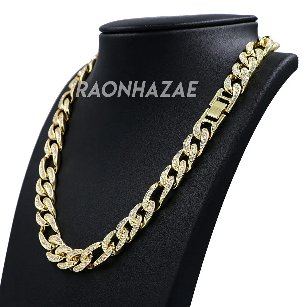Hip Hop Fully Iced Mens 12mm Heavy Figaro Chain (Multiple Sizes 9"-36")