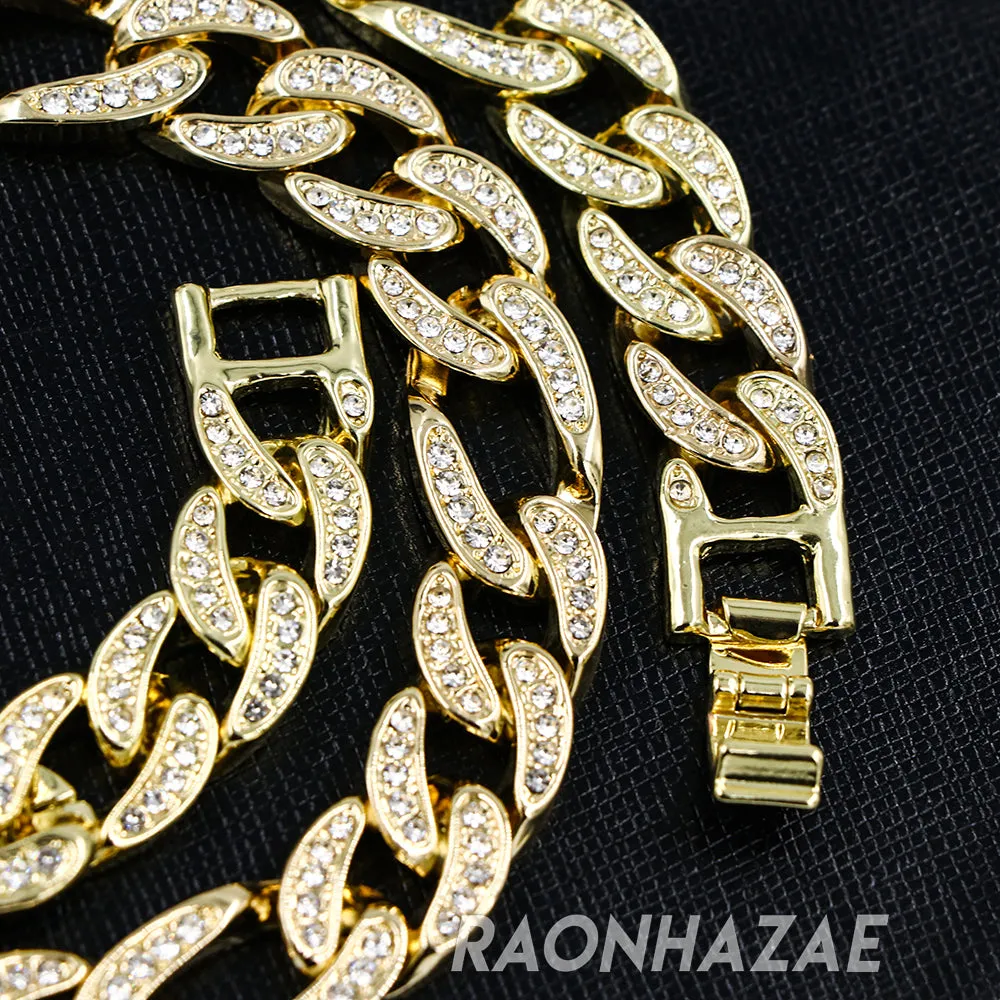 Hip Hop Fully Iced Mens 12mm Heavy Figaro Chain (Multiple Sizes 9"-36")