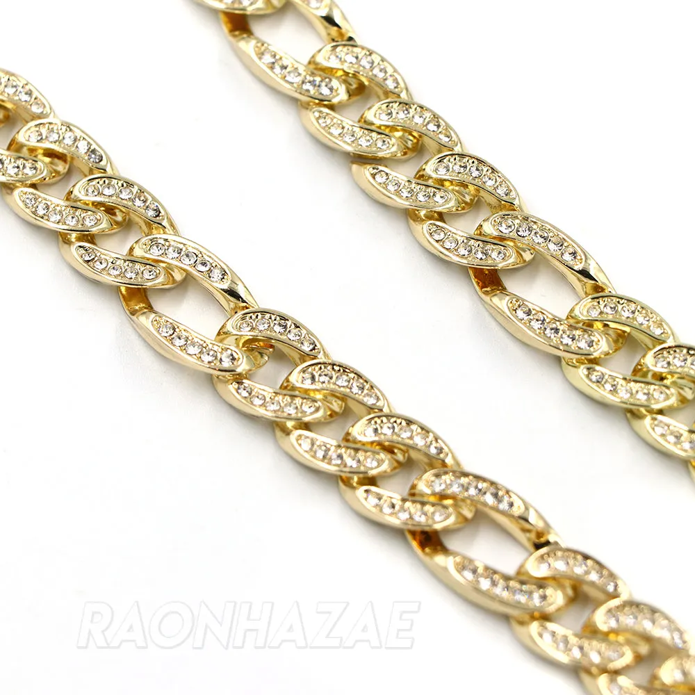 Hip Hop Fully Iced Mens 12mm Heavy Figaro Chain (Multiple Sizes 9"-36")