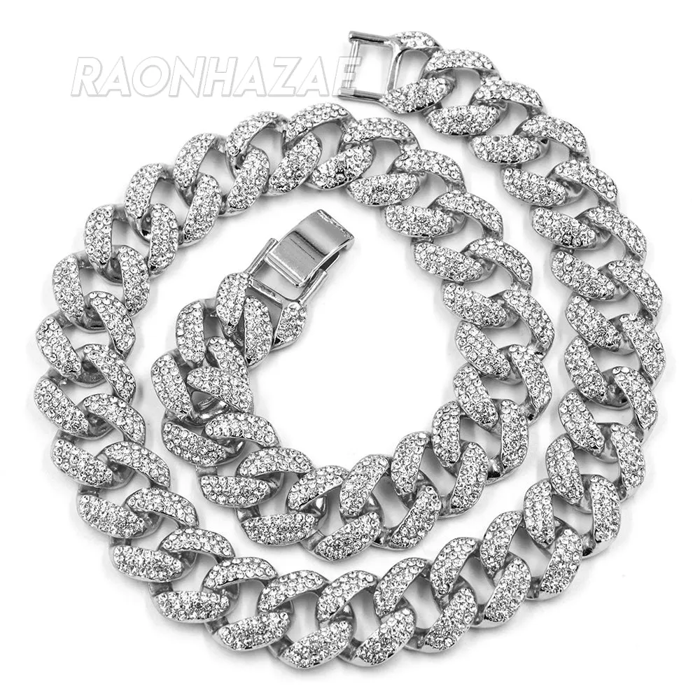 Hip Hop Fully Iced Mens 18mm Heavy Miami Cuban Chain (Multiple Sizes 9" - 36") SILVER