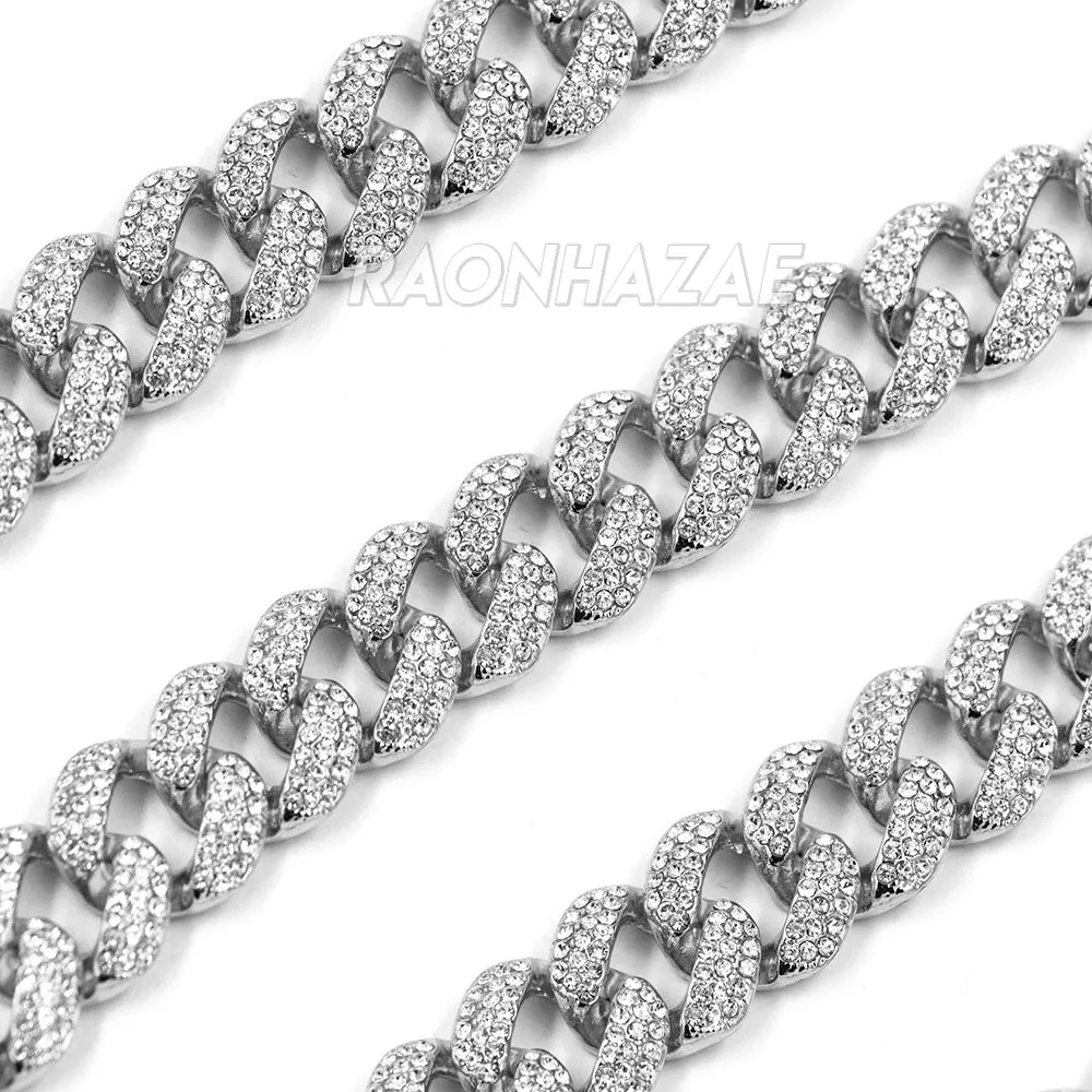 Hip Hop Fully Iced Mens 18mm Heavy Miami Cuban Chain (Multiple Sizes 9" - 36") SILVER
