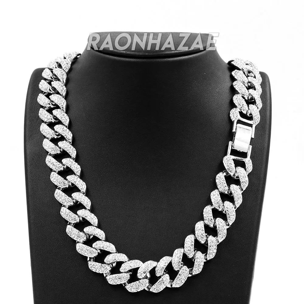 Hip Hop Fully Iced Mens 18mm Heavy Miami Cuban Chain (Multiple Sizes 9" - 36") SILVER