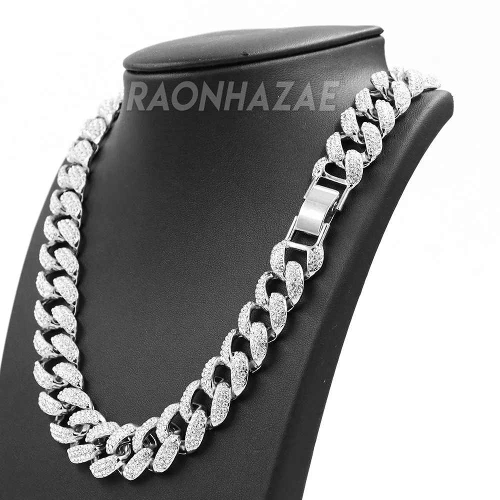 Hip Hop Fully Iced Mens 18mm Heavy Miami Cuban Chain (Multiple Sizes 9" - 36") SILVER