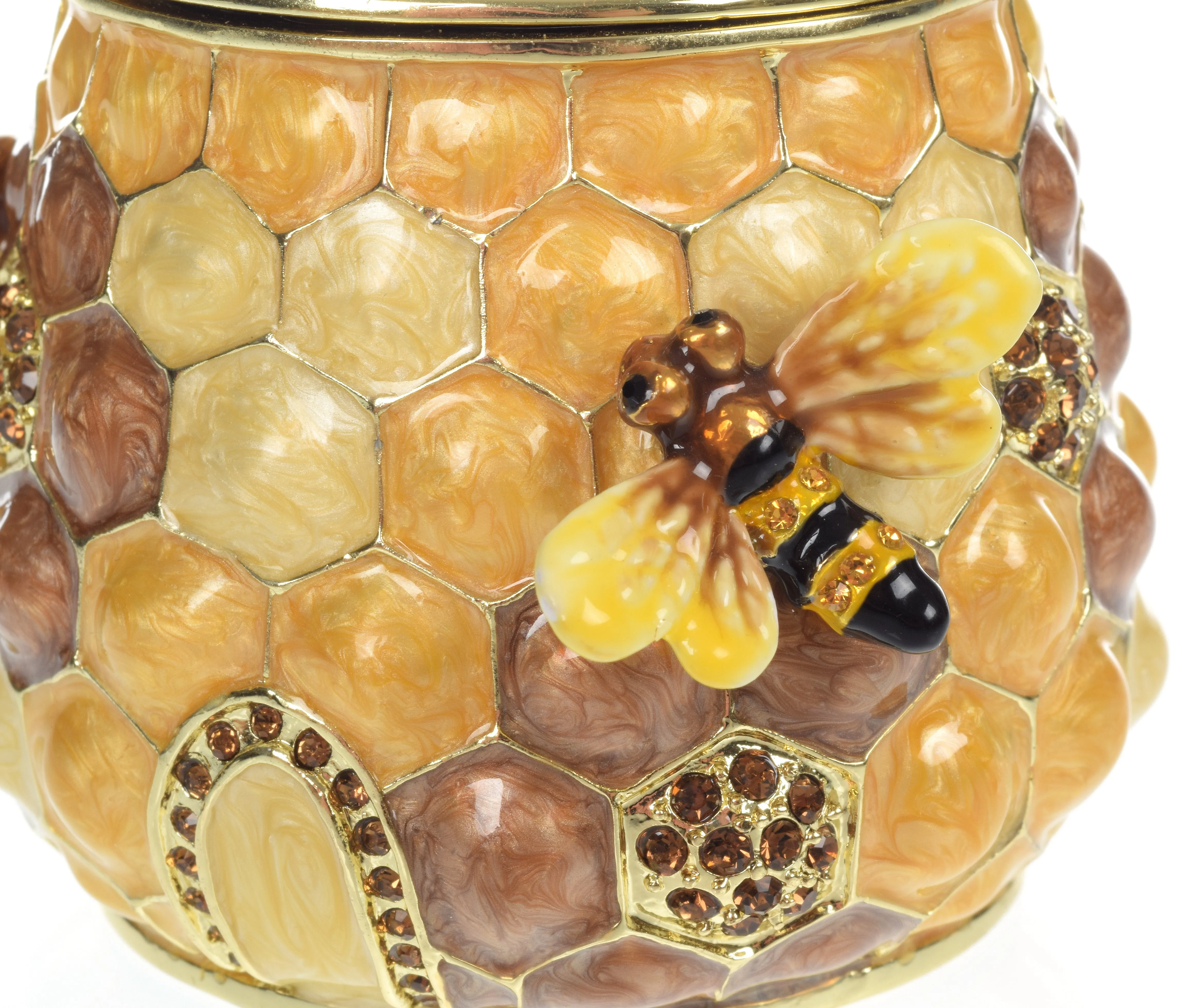 Honey Beehive with bees Trinket Box golden