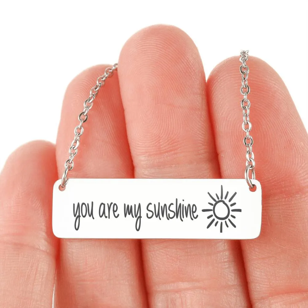 Horizontal Bar Necklace-You are my sunshine