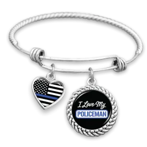 I Love My Policeman Thin Blue Line Charm Bracelet