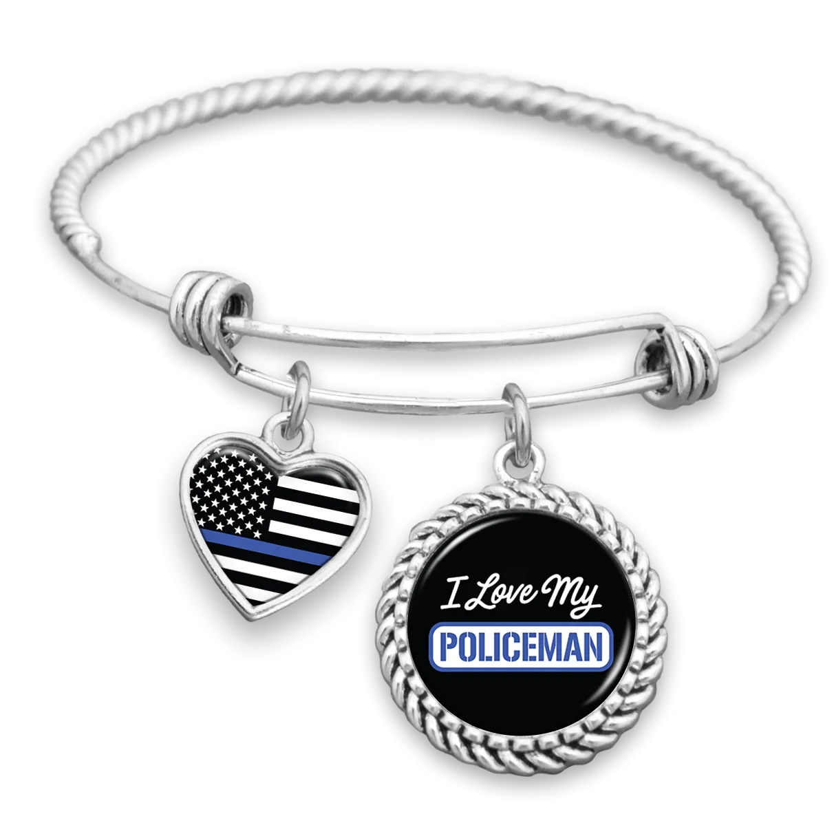 I Love My Policeman Thin Blue Line Charm Bracelet