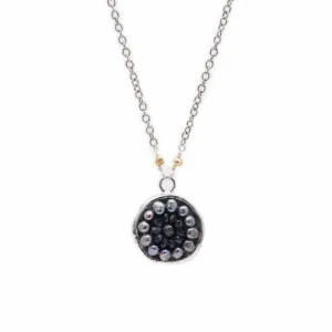 Iconic Blue Sapphire and Peacock Pearl Mosaic Necklace on Silver Chain
