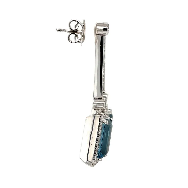 Interchangeable Aquamarine Drop Earrings with Diamond Line Tops in White Gold