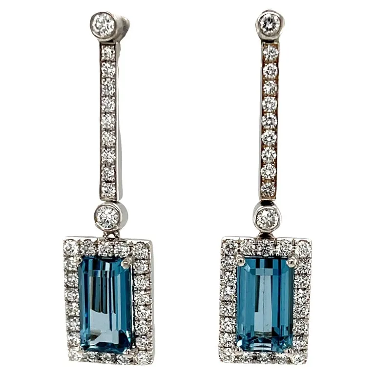 Interchangeable Aquamarine Drop Earrings with Diamond Line Tops in White Gold