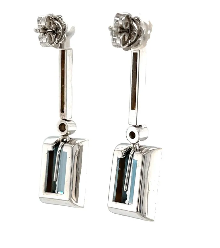 Interchangeable Aquamarine Drop Earrings with Diamond Line Tops in White Gold