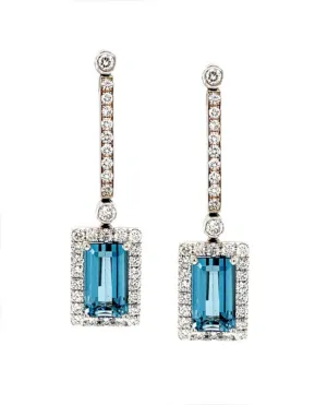 Interchangeable Aquamarine Drop Earrings with Diamond Line Tops in White Gold