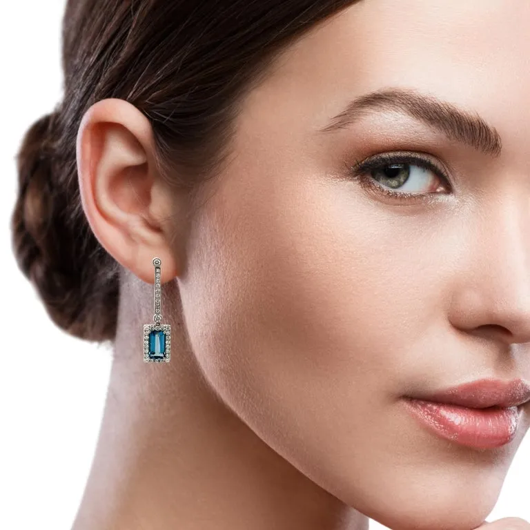 Interchangeable Aquamarine Drop Earrings with Diamond Line Tops in White Gold