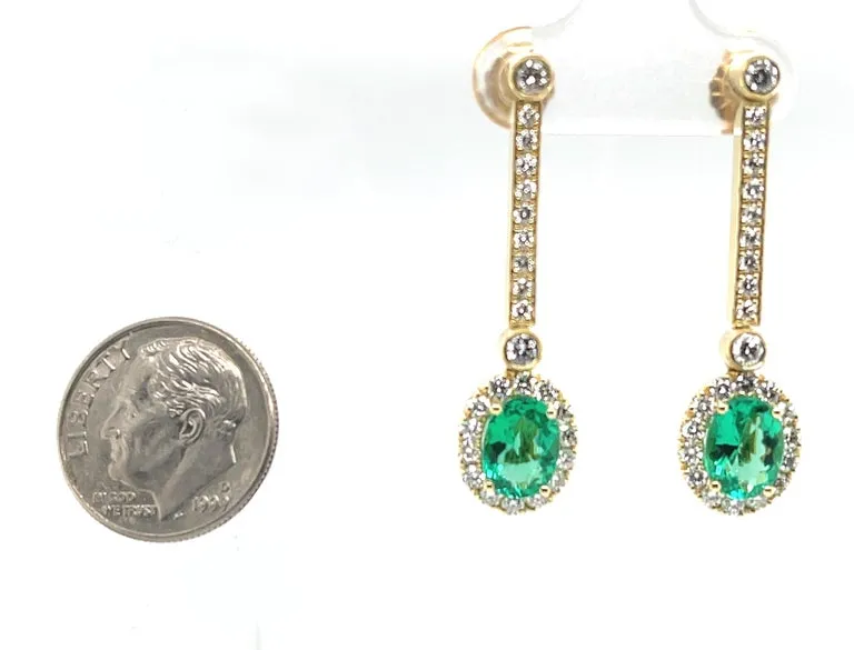 Interchangeable Emerald Drop Earrings with Diamond Line Tops in 18k Yellow Gold