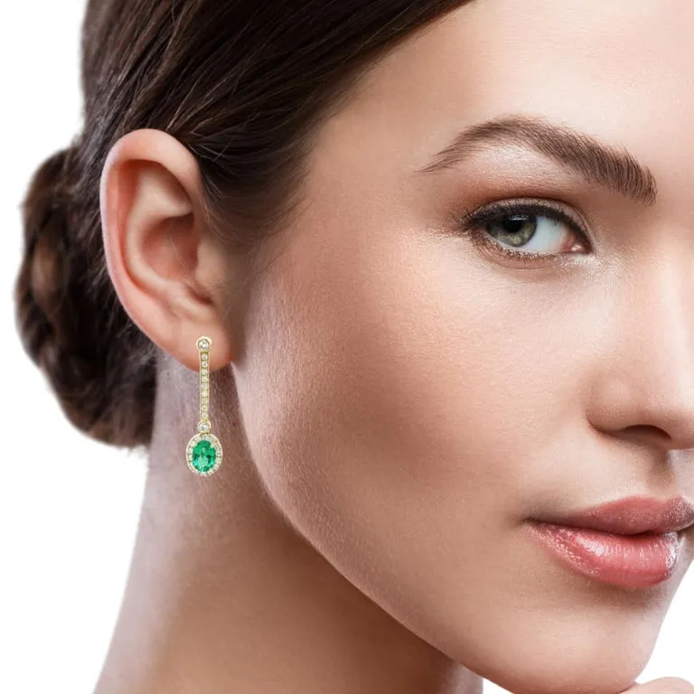 Interchangeable Emerald Drop Earrings with Diamond Line Tops in 18k Yellow Gold