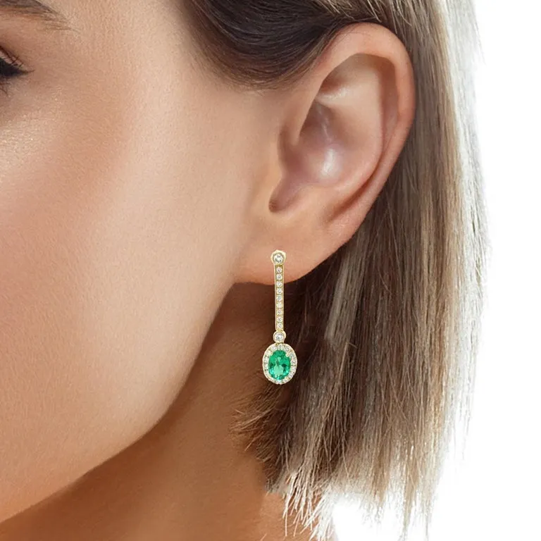 Interchangeable Emerald Drop Earrings with Diamond Line Tops in 18k Yellow Gold