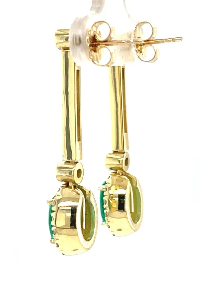 Interchangeable Emerald Drop Earrings with Diamond Line Tops in 18k Yellow Gold
