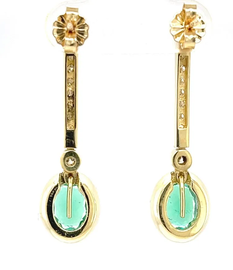 Interchangeable Emerald Drop Earrings with Diamond Line Tops in 18k Yellow Gold