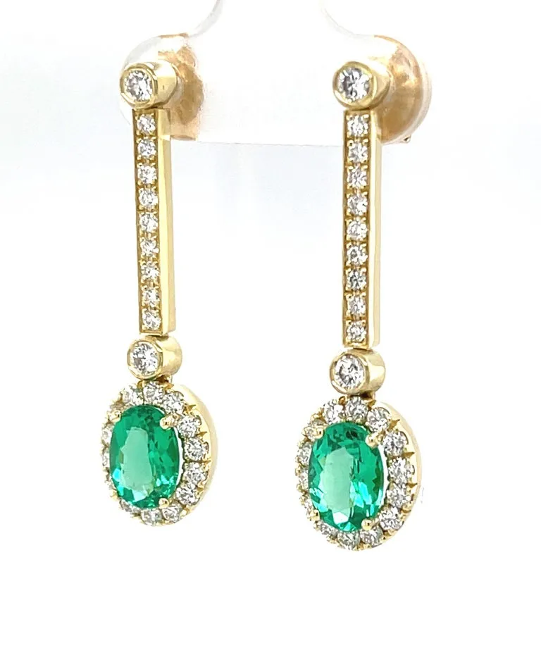 Interchangeable Emerald Drop Earrings with Diamond Line Tops in 18k Yellow Gold