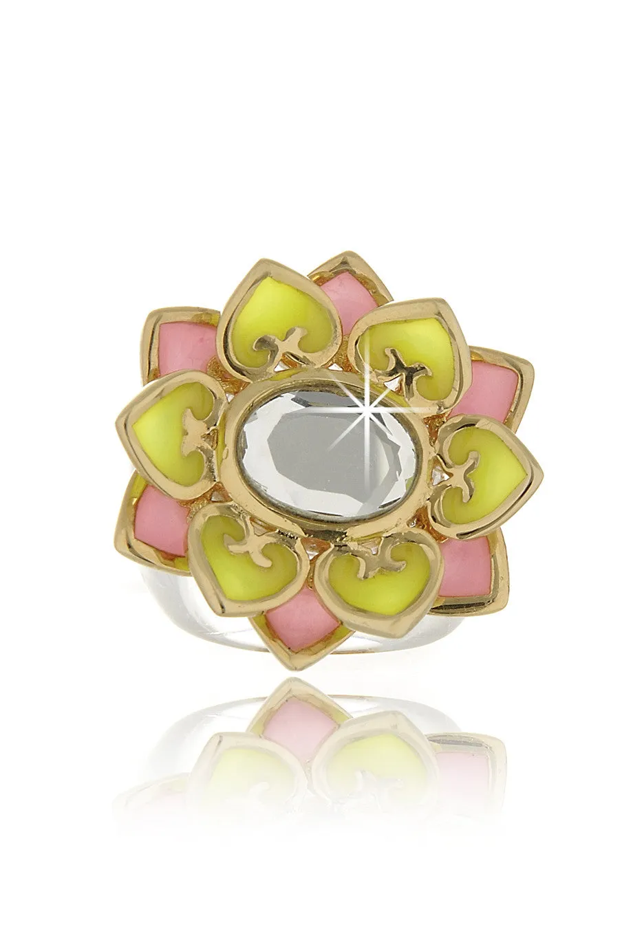 ISHARYA LOTUS Yellow Pink Resin Ring