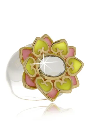 ISHARYA LOTUS Yellow Pink Resin Ring