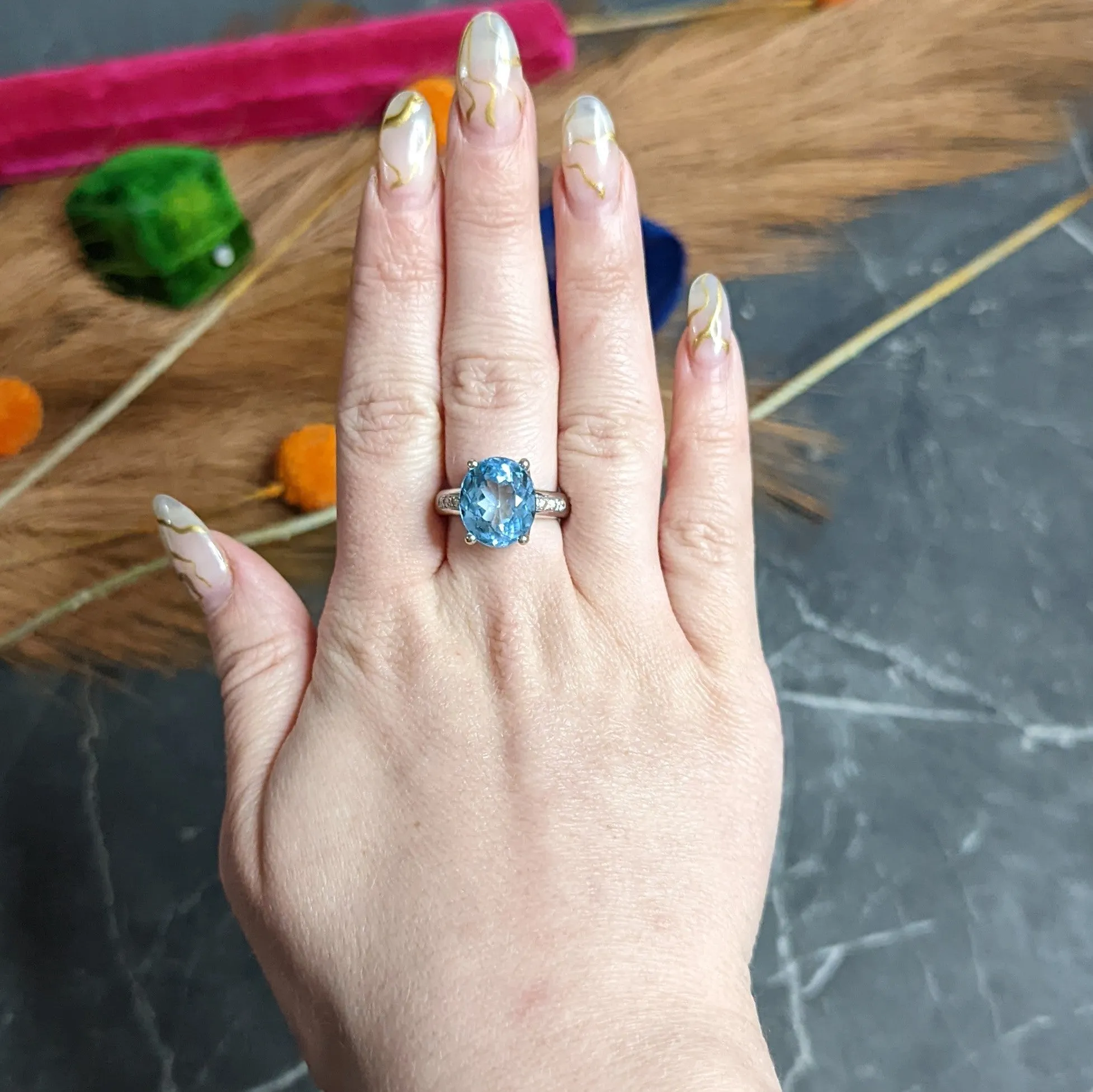 JB Star Blue Topaz Diamond 18 Karat White Gold Gemstone Ring