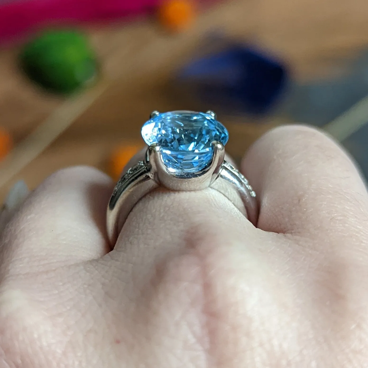 JB Star Blue Topaz Diamond 18 Karat White Gold Gemstone Ring