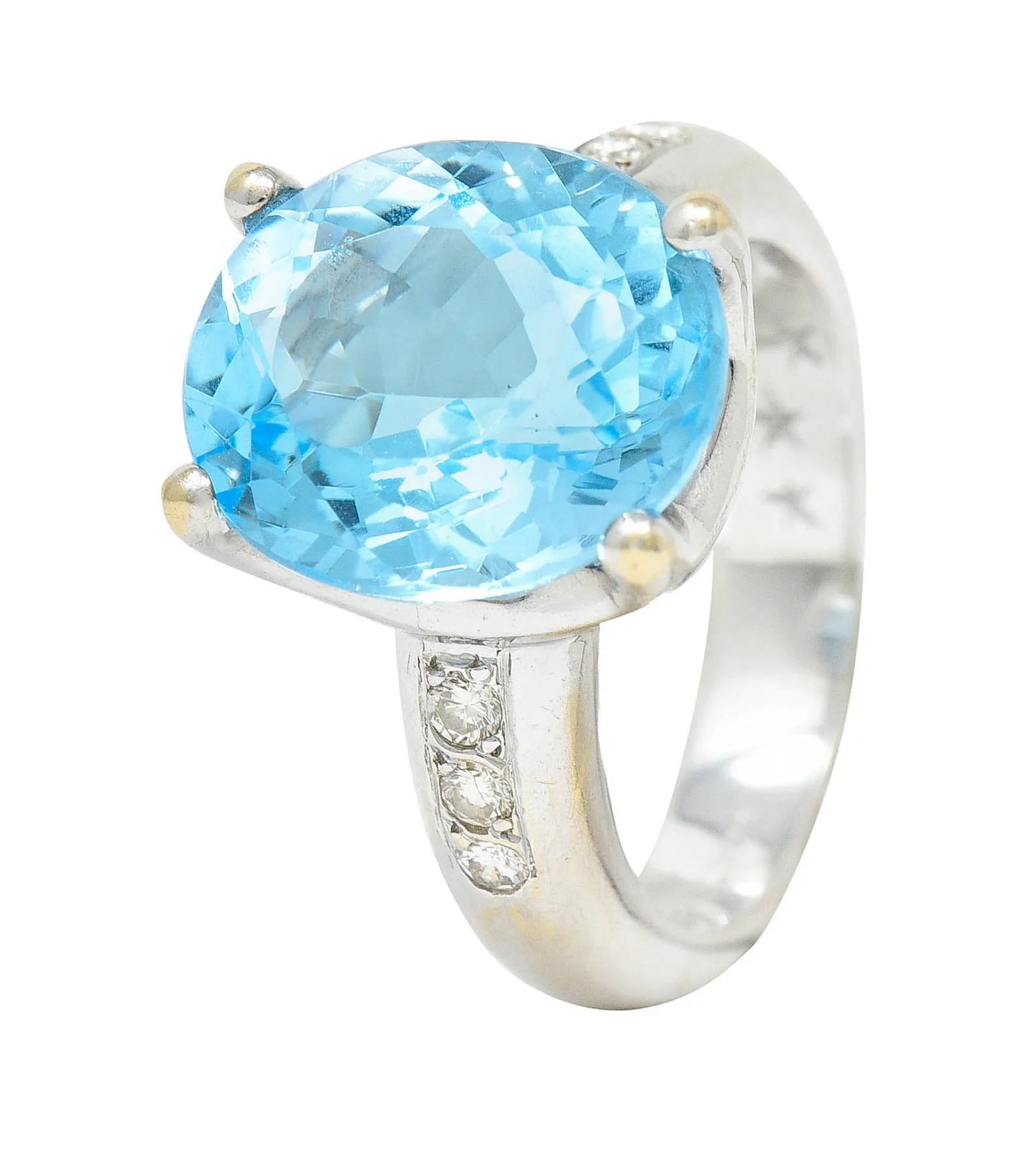 JB Star Blue Topaz Diamond 18 Karat White Gold Gemstone Ring