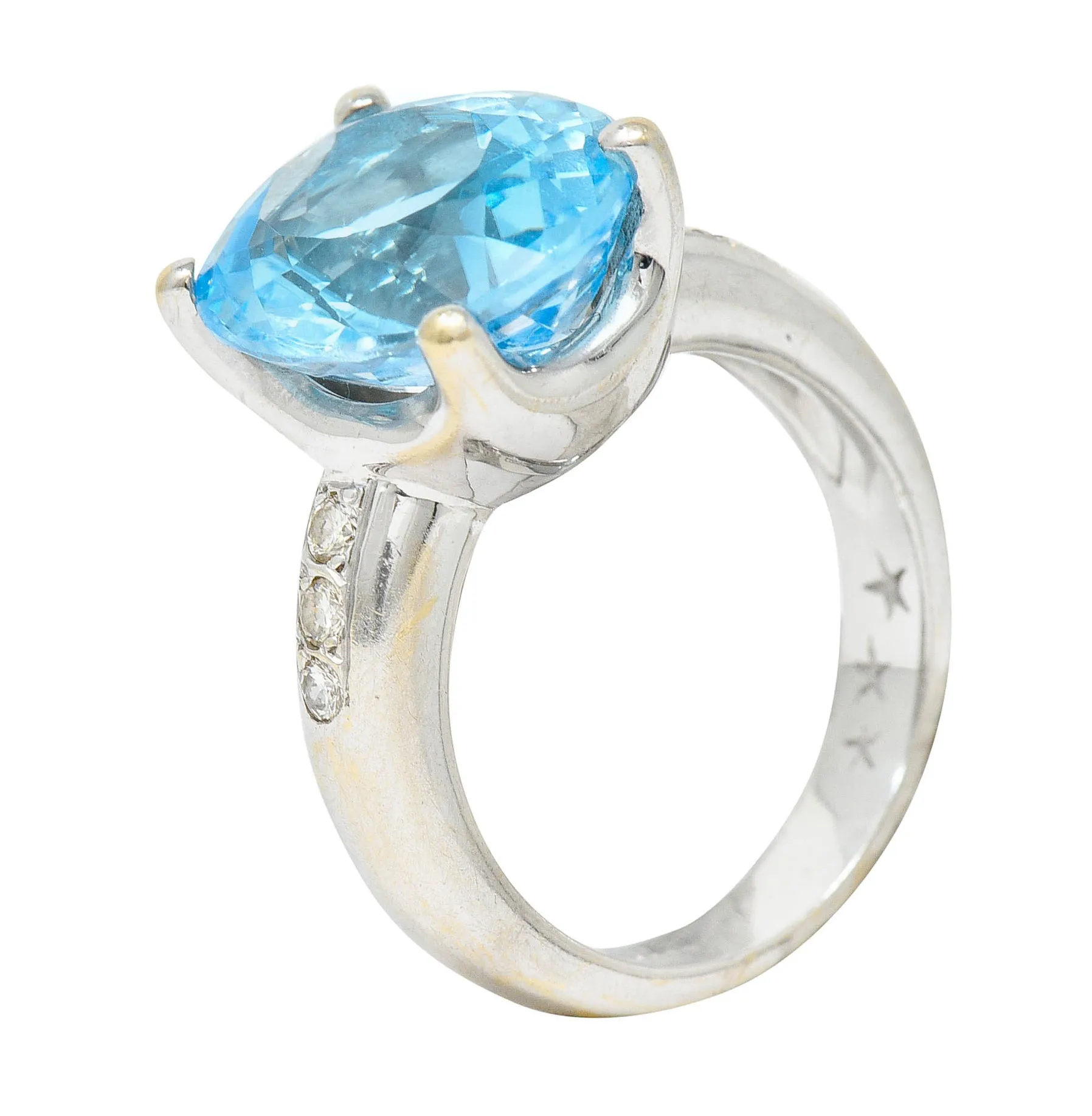 JB Star Blue Topaz Diamond 18 Karat White Gold Gemstone Ring