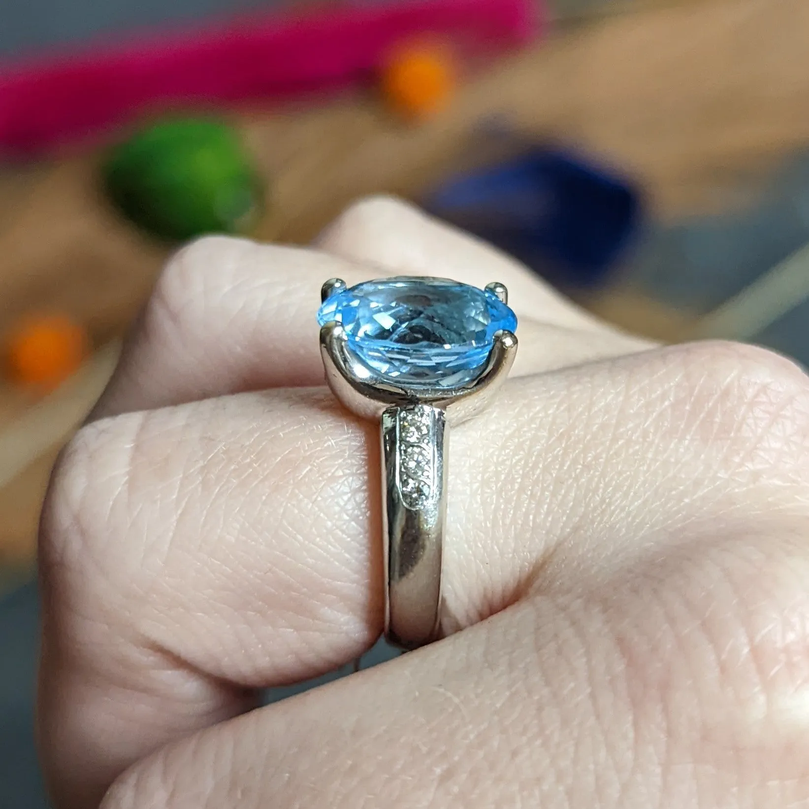 JB Star Blue Topaz Diamond 18 Karat White Gold Gemstone Ring