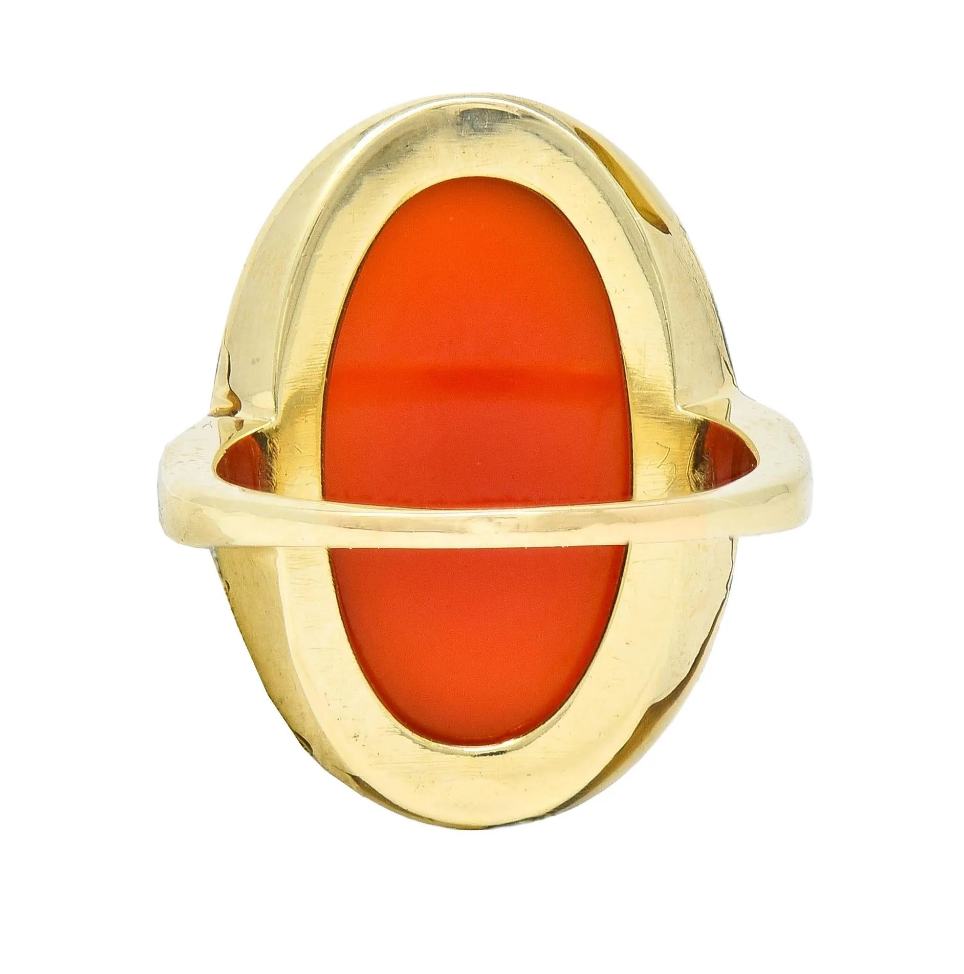 Jones & Woodland Co. Early Art Deco Carnelian Enamel 14 Karat Yellow Gold Antique Ring