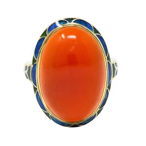 Jones & Woodland Co. Early Art Deco Carnelian Enamel 14 Karat Yellow Gold Antique Ring