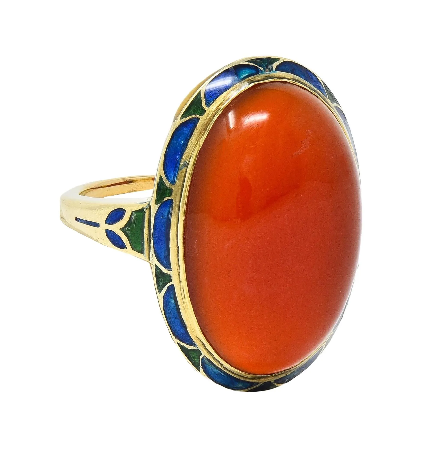 Jones & Woodland Co. Early Art Deco Carnelian Enamel 14 Karat Yellow Gold Antique Ring