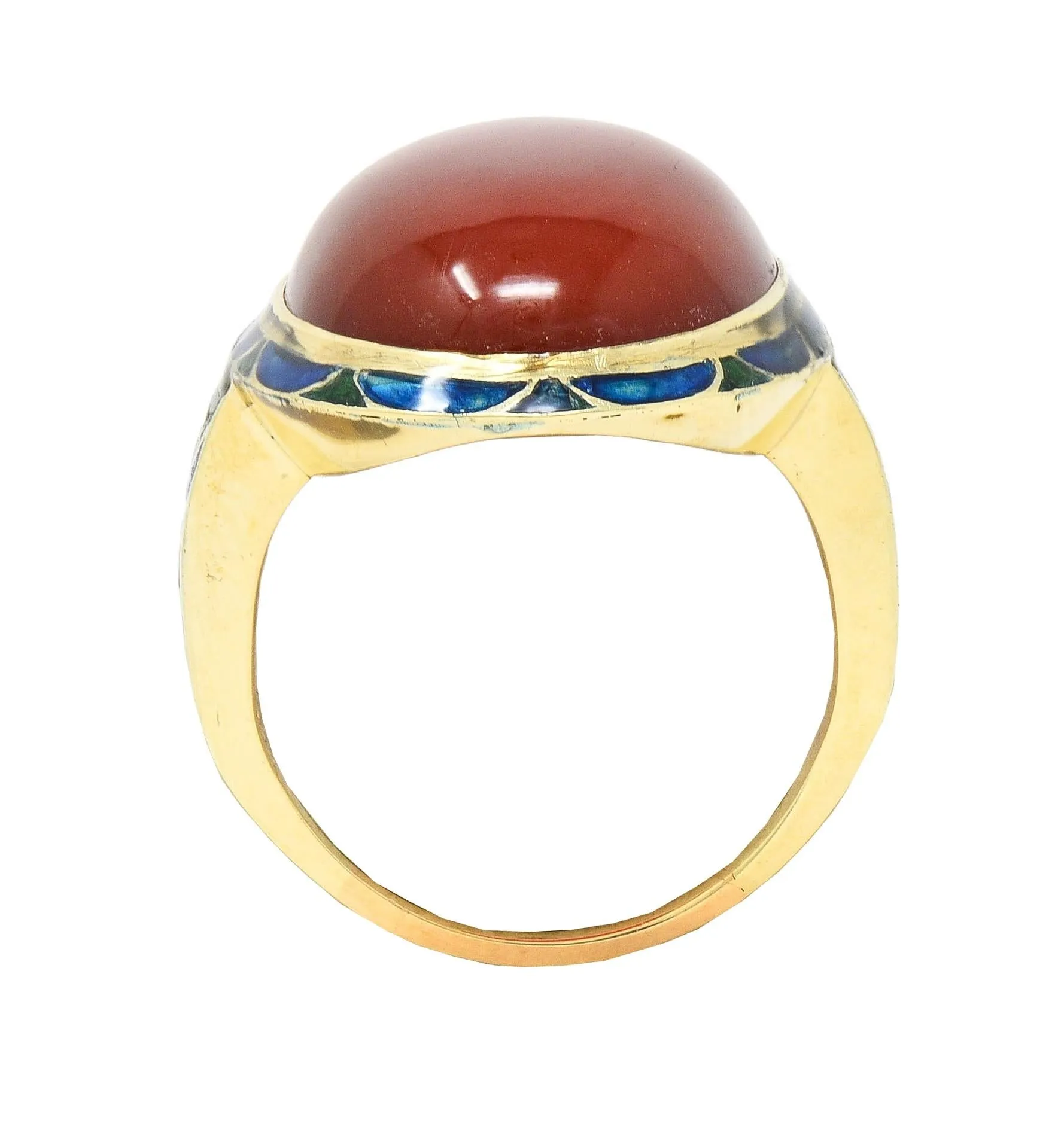 Jones & Woodland Co. Early Art Deco Carnelian Enamel 14 Karat Yellow Gold Antique Ring