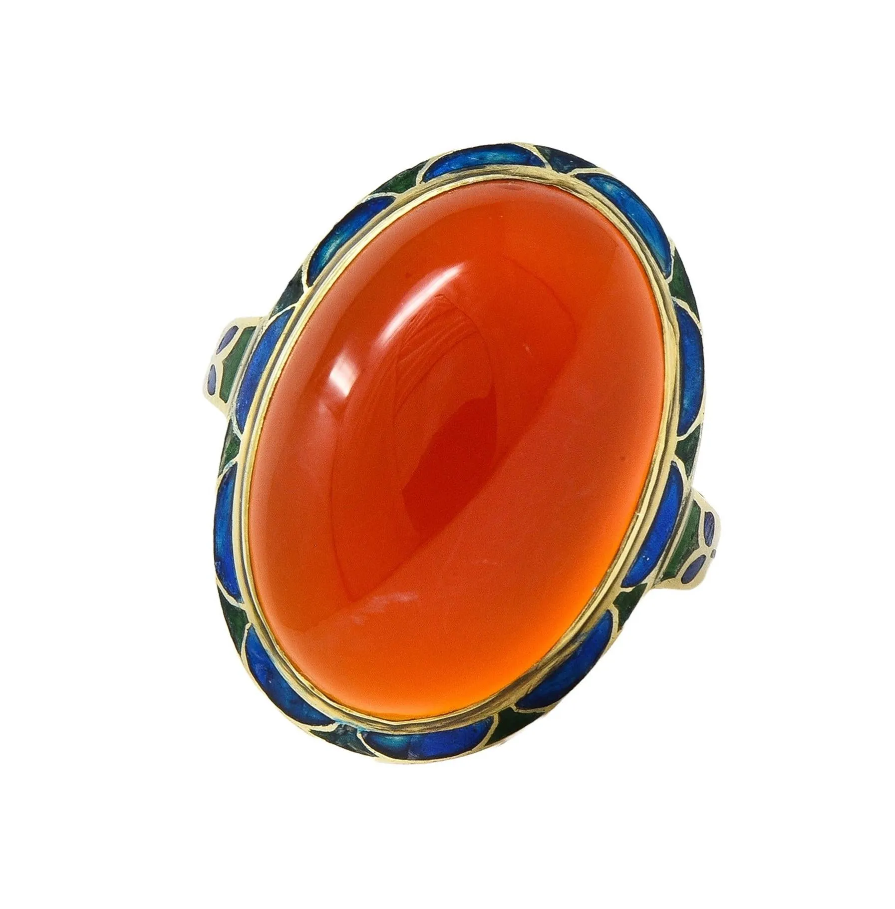 Jones & Woodland Co. Early Art Deco Carnelian Enamel 14 Karat Yellow Gold Antique Ring