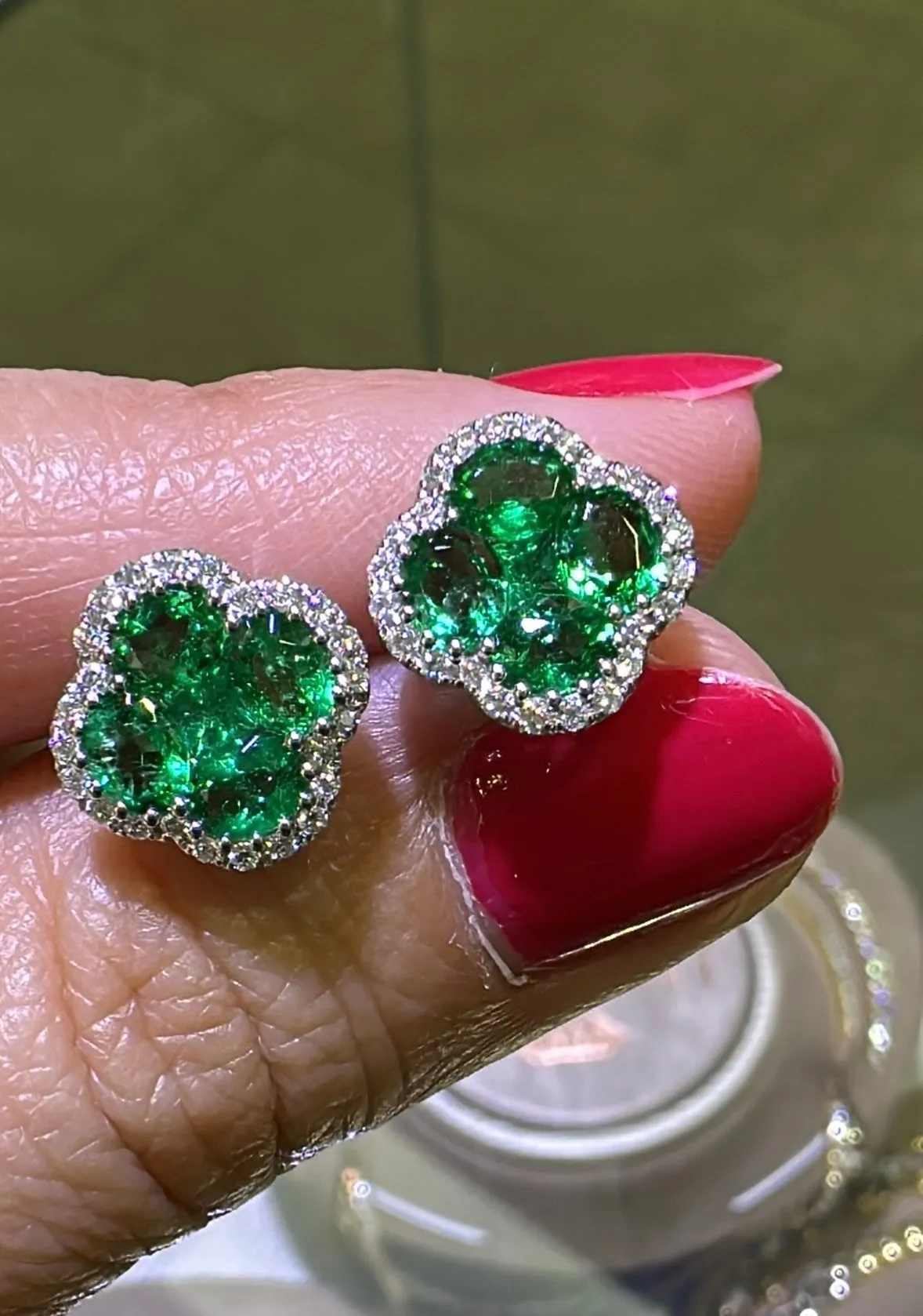 Ladies Green 2.15ct tw Emerald and Diamond Earrings