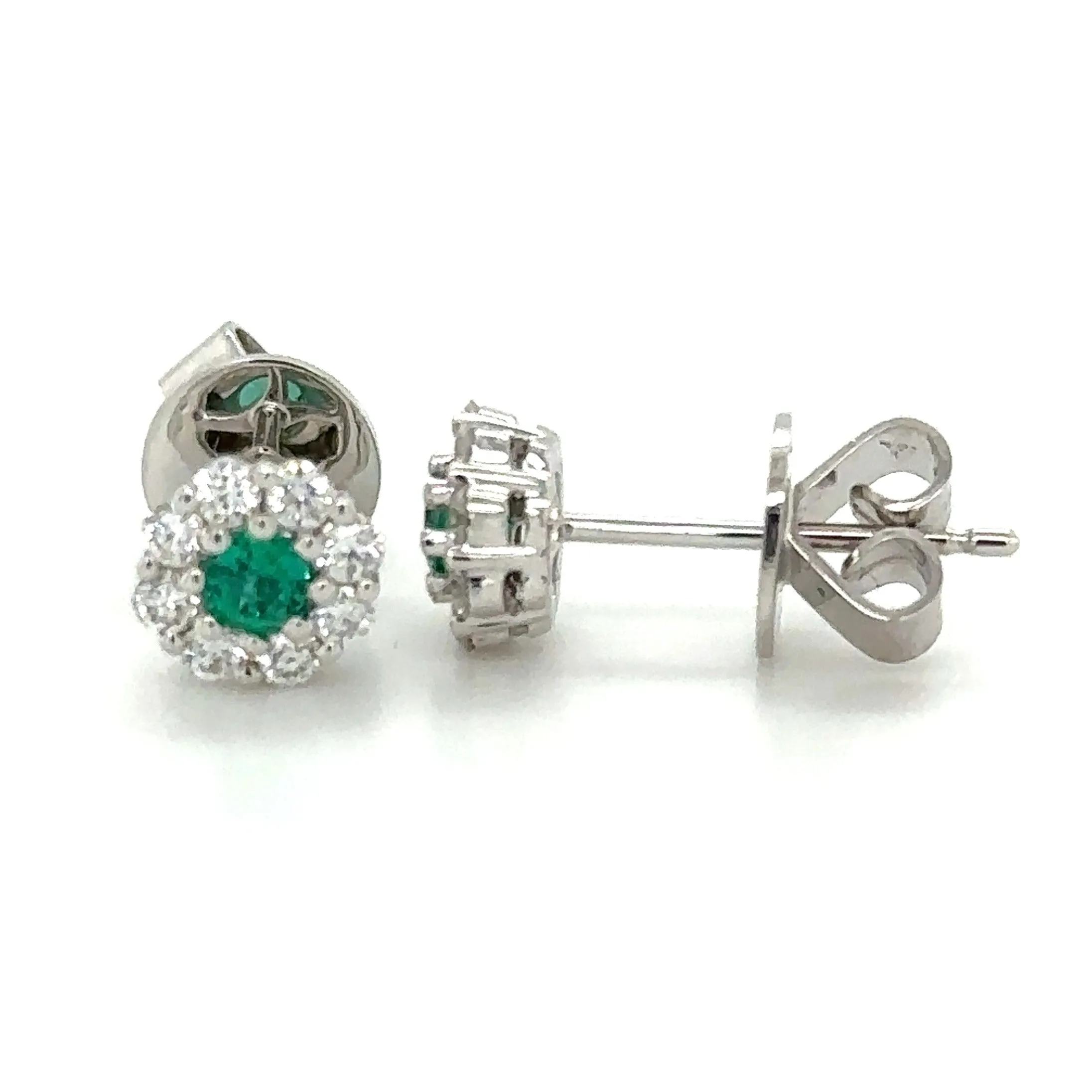 Ladies Green Emerald Diamond Stud Earrings