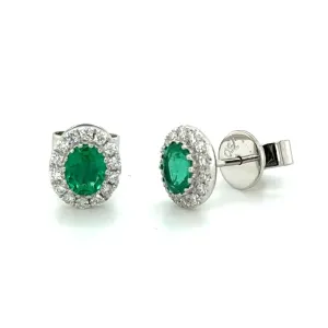 Ladies Green Emerald Oval-cut Diamond Stud Earrings
