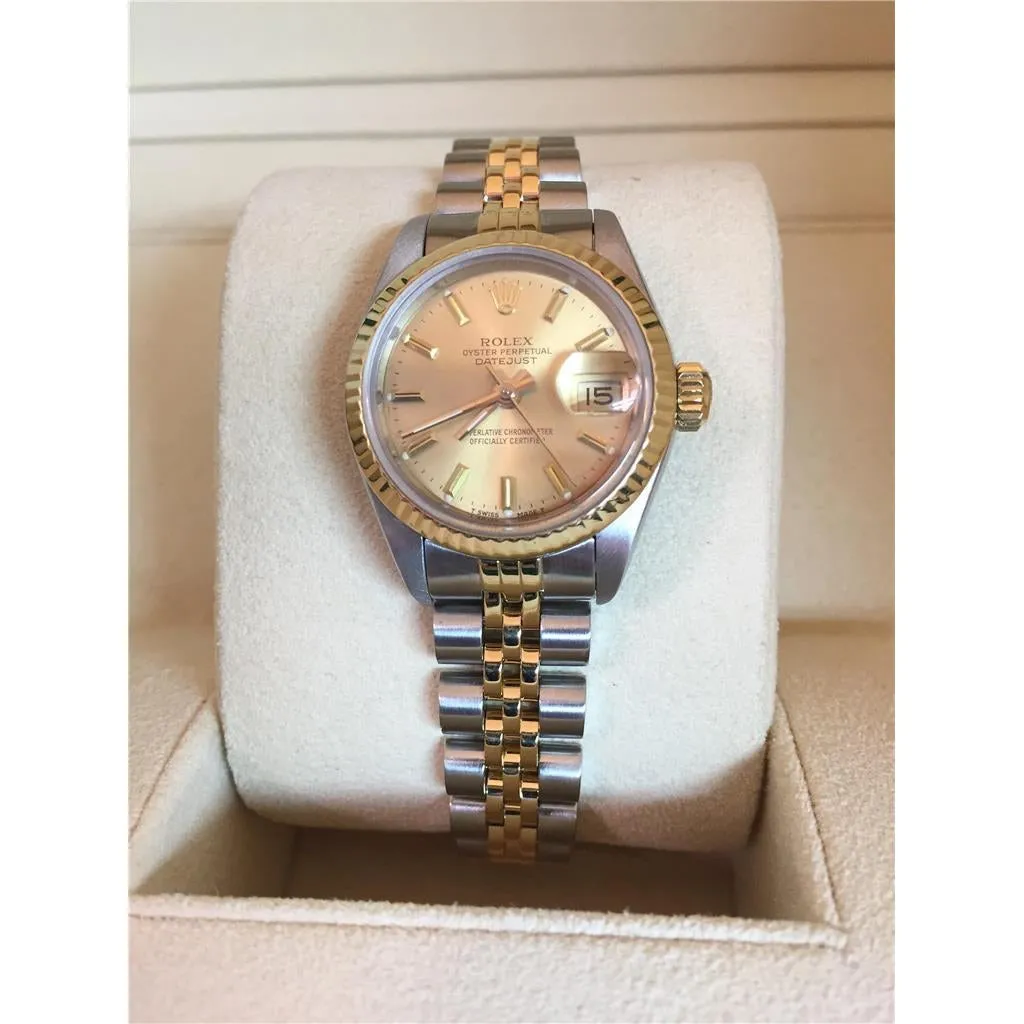 Ladies Rolex Datejust Watch Stick Dial Smooth Bezel Two Tone