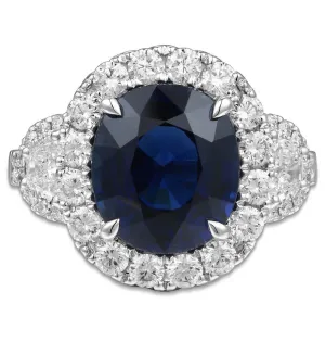Ladies Statement 6.27ct Oval Cut Blue Sapphire & Diamond Ring