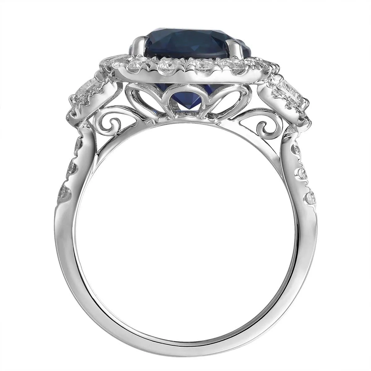 Ladies Statement 6.27ct Oval Cut Blue Sapphire & Diamond Ring