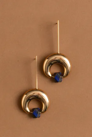 Lapis Gold Crescent Drop Earrings