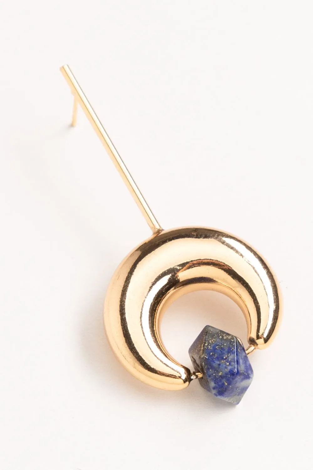 Lapis Gold Crescent Drop Earrings