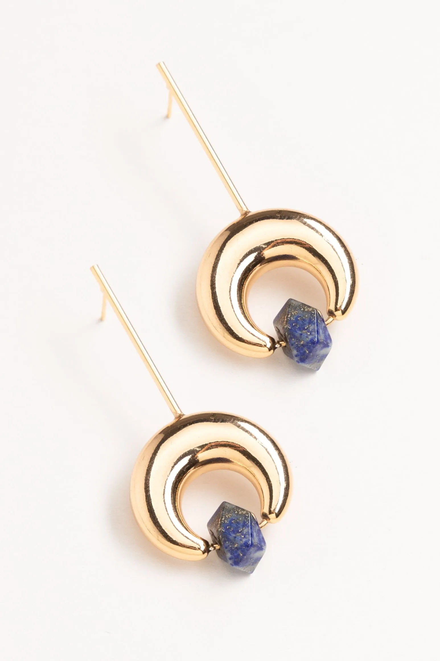 Lapis Gold Crescent Drop Earrings