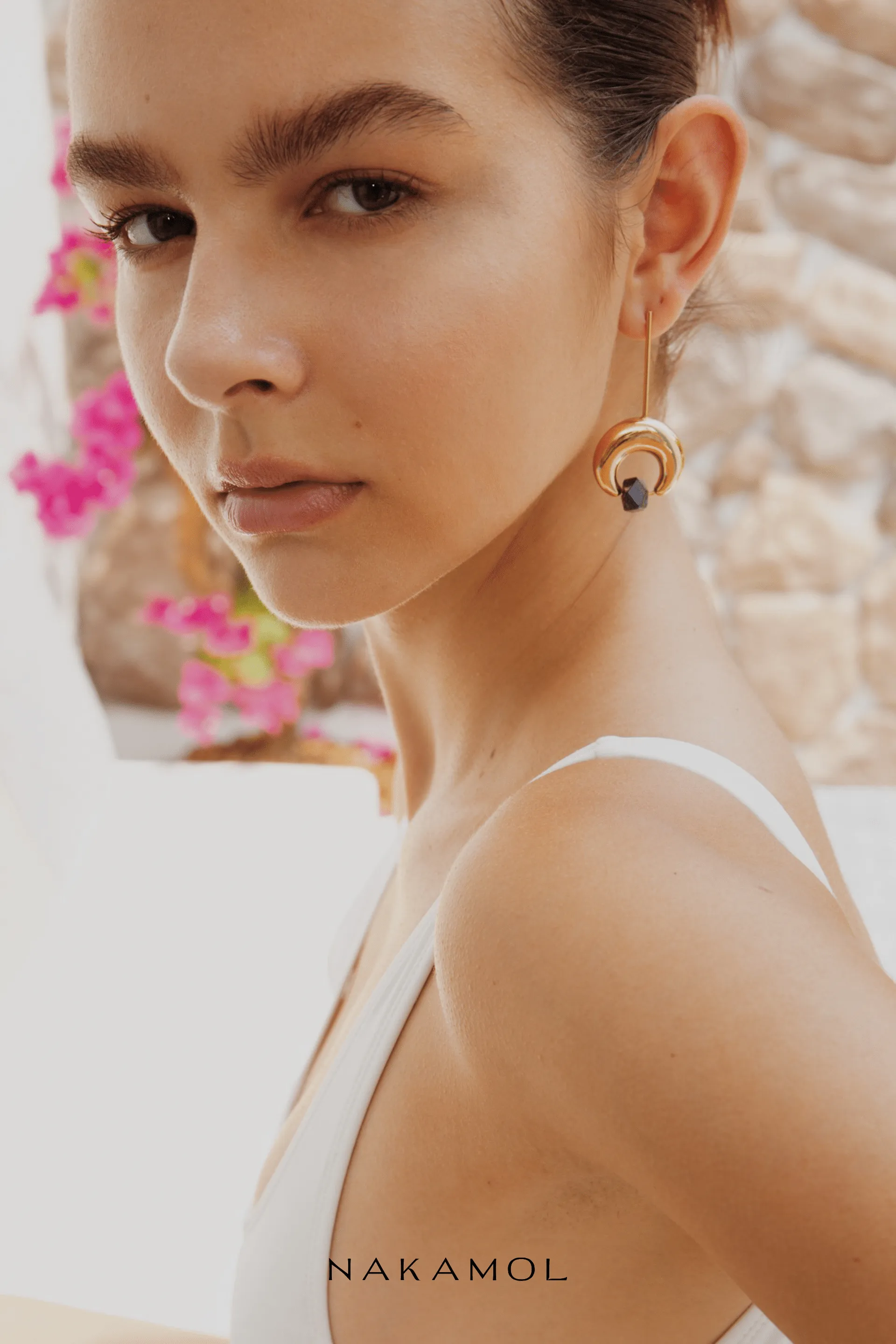 Lapis Gold Crescent Drop Earrings